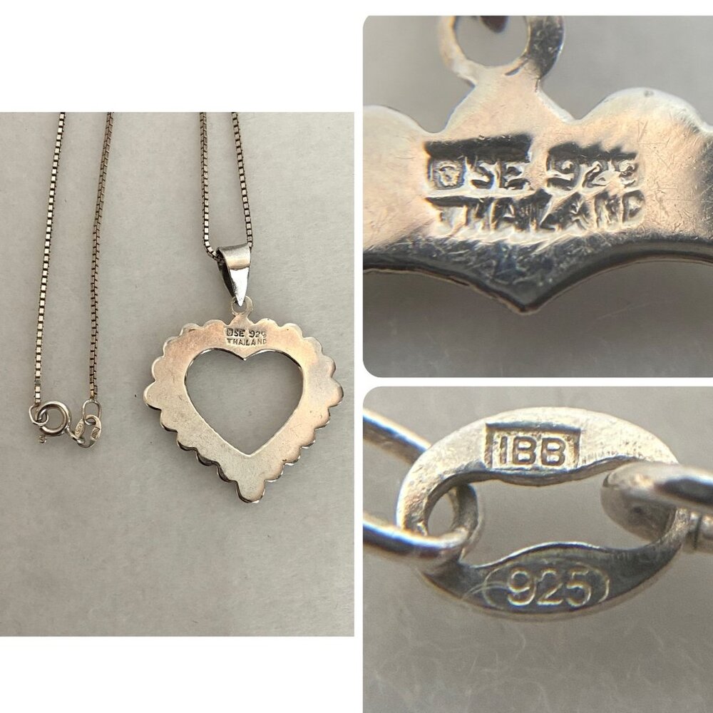 Sterling Silver 925 Beaded Open Heart Pendant Necklace 18" Box Chain - Picture 9 of 16